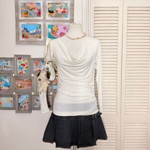 Evovorro whitw cowl neck white sheer long sleeve blouse